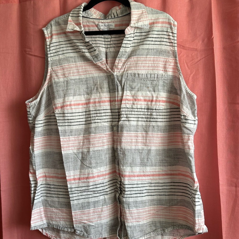 Kim Rogers Pink and Gray Striped Sleeveless Blouse